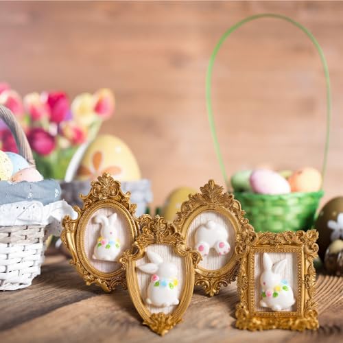 Wesiti 4 Pcs Easter Bunny Decorations 3D Ceramic Bunny Figurine with Vintage Resin Framed Small Easter Figurines Sculptures Mini Rabbits Sculpture Statue Spring Wall Art for Living Room Home Bedroom - style: Easter Bunny