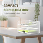 DALTACK 3 Tier Paper Organizer with Handle, Mesh Metal Desk Organizer with Sliding Paper Trays for Letter/A4 Paper, Mail, Bills & Folders, White - color: White
