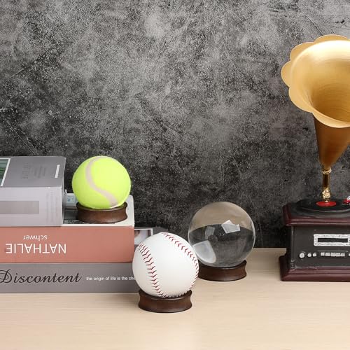 JUXYES Wooden Sphere Holder Display Stand, 3 Pack Small Wood Crystal Ball Stand, Simple Round Display Easel Stands for Crystal Balls, Baseball, Tennis Ball, Stones, Gemstones, Collections, 45mm - color: Brown, size: 1.7" - 3 PCS