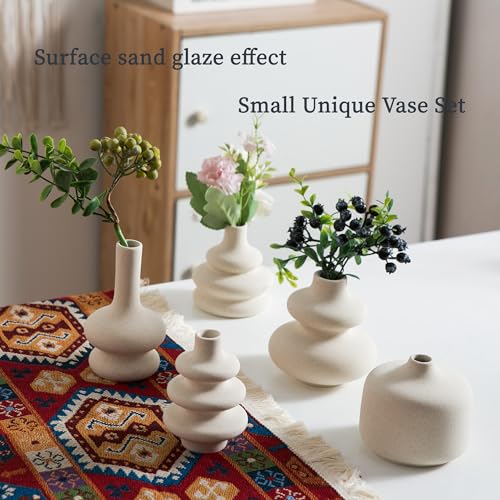 Small White Ceramic Vases Set of 5, Mini Decorative Boho Vases for Flower, Wedding & Home Decor - color: C-5pcs Matte White Vase