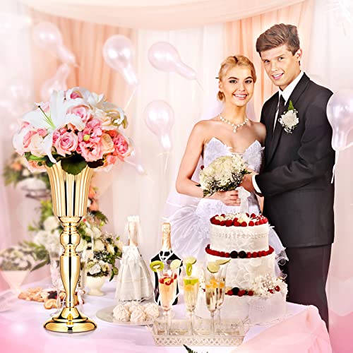 Weysat 10 Pcs Tall Vases for Centerpieces, 15 Inch Trumpet Vases Bulk Metal Gold Flower Arrangements for Party Dinner Event Wedding Floral Tabletop Birthday Decorations Reception Anniversary