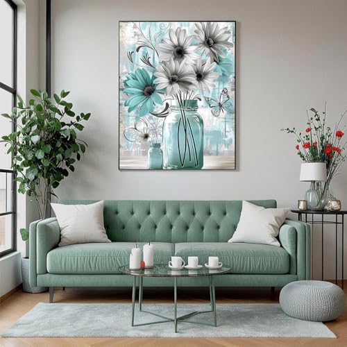 Amz Camel Diamond Painting Kit, 30x40cm White Flowers in Vase Still Life Art, Elegant Round Drill DIY Craft, Minimalist Home Decor Gift