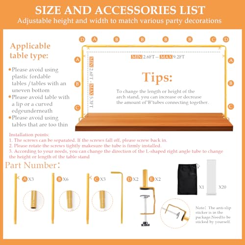 Over The Table Rod Stand with Clamps Adjustable 31"-110'' Length 31"-64" Height Gold Table Balloon Arch Stand with Storage Bag, Metal Decorating Rod Hanging - color: Gold