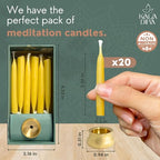 20 Minute Beeswax Meditation Candles – Set of 20 Mini Taper Candles with Brass Candle Holders, Dripless & Smokeless – Ritual, Yoga & Mindfulness Gift – KALA DIPA