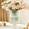 BLOFLO Embossed Glass Vase, 7'' Crystal Glass Vases, Pedestal Big Base Glass Bouquet Vase, Hydroponic Glass Transparent Vase for Home Office Wedding Dining Table Party (Ribbed Pattern) - color: Ribbed Pattern