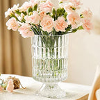 BLOFLO Embossed Glass Vase, 7'' Crystal Glass Vases, Pedestal Big Base Glass Bouquet Vase, Hydroponic Glass Transparent Vase for Home Office Wedding Dining Table Party (Ribbed Pattern) - color: Ribbed Pattern