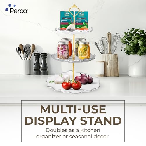 Perco 3 Tier Ceramic Cupcake Stand for 20 Cupcakes – Tiered Dessert Stand & Serving Tray, Elegant Gold Accent Dessert Table Display Set for Weddings, Birthdays & Events - color: Ceramic