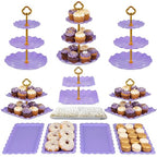 Pack of 10 NWK Cake Stand Set, with 3 x Two-Tier and 3 x Three-Tier Cupcake Stands, 4 x Appetizer Trays, 1 x Tablecloth for Birthday Bridal Baby Shower Party (Purple) - color: Purple