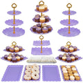 Pack of 10 NWK Cake Stand Set, with 3 x Two-Tier and 3 x Three-Tier Cupcake Stands, 4 x Appetizer Trays, 1 x Tablecloth for Birthday Bridal Baby Shower Party (Purple) - color: Purple