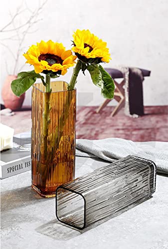 Modern Minimalist Glass Square vase, Crystal Glass vase, vase, Dry vase (Amber) - color: Amber