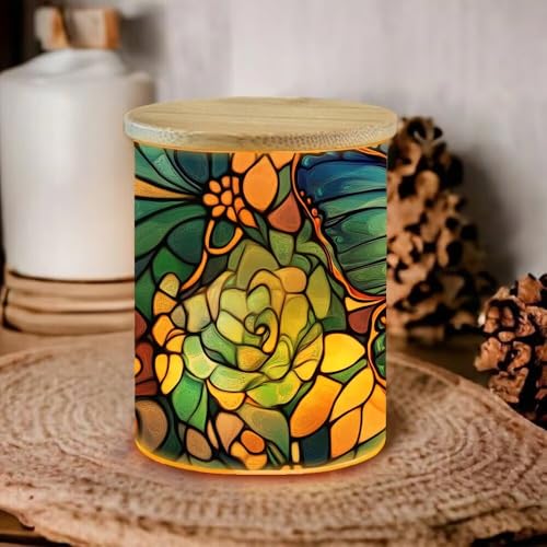 Stained Glass Butterfly Home Decoration Tea Light Candle Jar Candlesticks, LED Tealight Candleholder, Blue Flowers Tealight Candle Holders with Bamboo Lid for Table Centerpiece Party Decor - color: Butterfly
