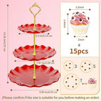 BACUTHY 3 Tier Cupcake Stand Holder, Plastic Cup Cake Stand Tower with Tiered Serving Tray for Cupcakes, Donuts, Fruits and More, Red - color: Red