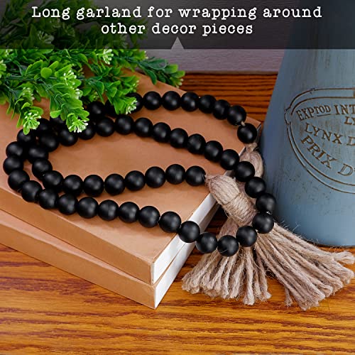 Boho Wood Decorative Beads & Tassel Garland Black - color: Black