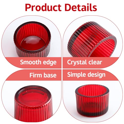 Red Candle Holders, Glass Votive Candles Holders for Table Centerpiece, Tealight Candle Holder, Glass Tea Light Candles Holder for Party & Home,Wedding Decor, Set of 12