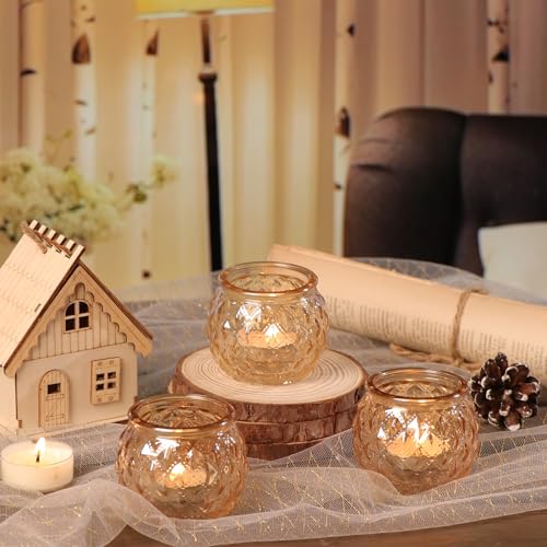 DARJEN 48Pcs Gold Votive Candle Holders - Round Glss Candle Holders Bulk for Table Centerpiece, Tea Lights for Wedding Shower, Party & Home - color: Gold, size: 48PCS