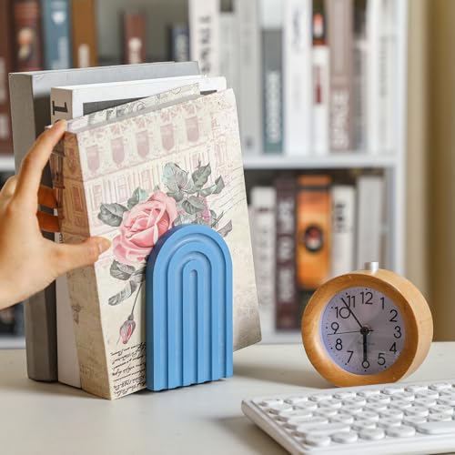 Harloon 4 Pcs Boho Arch Wooden Bookends, Decorative Rainbow Book Stoppers with Non-Slip Metal Base, 5x3x4 Inches, Cute Shelf Decor for Heavy Books, Home Office Study Desk Organizer(Morandi Color) - color: Morandi Color