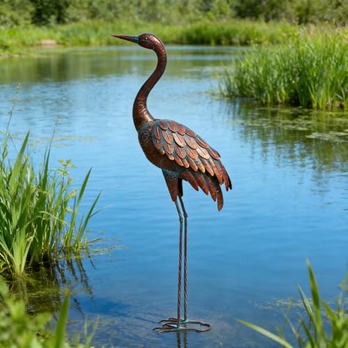 chisheen Outdoor Garden Crane Statues and Sculptures Metal Yard Art Statue for Garden Decoration Large Size - size: L-1PC
