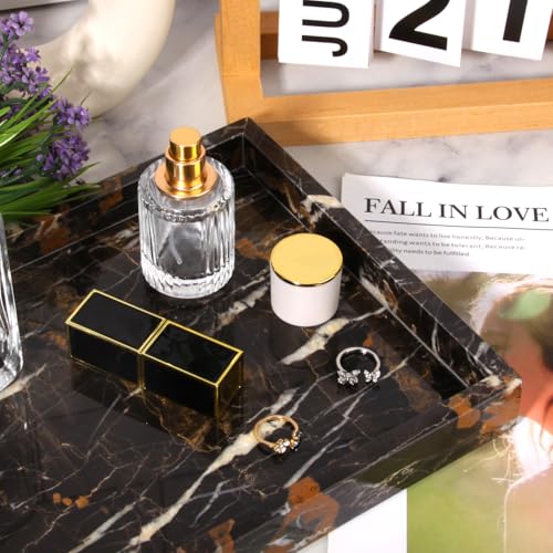 Marble Bathroom Vanity Tray, Natural Luxury Vanity Home Kitchen Bathroom Table Tray, Stone Decorative Countertop Dresser Trays for Key Coffee Perfume Jewelry Makeup (Black Gold, 12"x 8" x1.2") - color: Black Gold, size: 12" x 8" x 1.2"