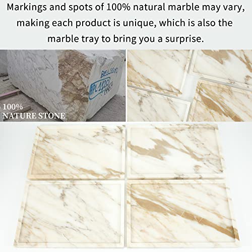 100% Natural Marble Serving Tray Luxury Marble Storage Tray for Home Decor Stone Tray for Bathroom/Kitchen/Vanity/Dresser,Plate Holder for Tissues, Candles, Towel - color: Marble Tray-calacatta Glod