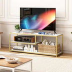 Function Home TV Stand for TVs up to 55 Inch, 3 Tier Entertainment Center, Media Console with Open Storage Shelves for Living Room Bedroom, 47” Modern TV Table with Faux Marble Top Gold Metal Leg - color: 47" Gold