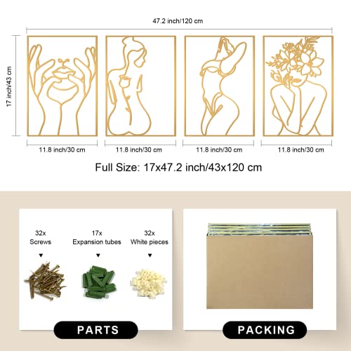 Glamativity 4 Pack Gold Wall Art Decor, Minimalist Single Line Real Metal Wall Art, Woman's Body Shape Abstract Wall Art (Gold Classic Style, 17 x 11.8'') - color: Gold Classic Style, size: M Size 17 x 11.8''