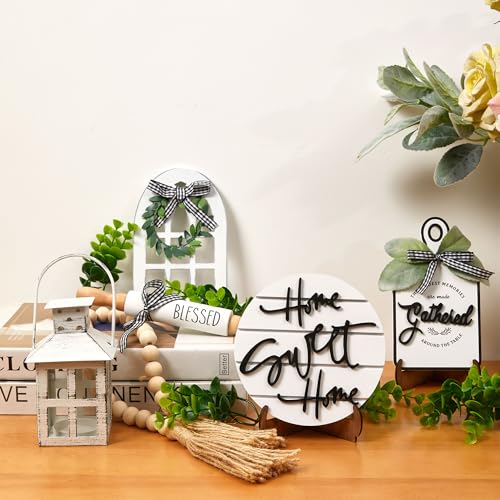 Houmury Set of 17 Farmhouse Tiered Tray with 1 Lantern Artificial Plant& Cutting Board Sign for Rustic Home Sweet Home Kitchen Decor Tier Tray Decor Set