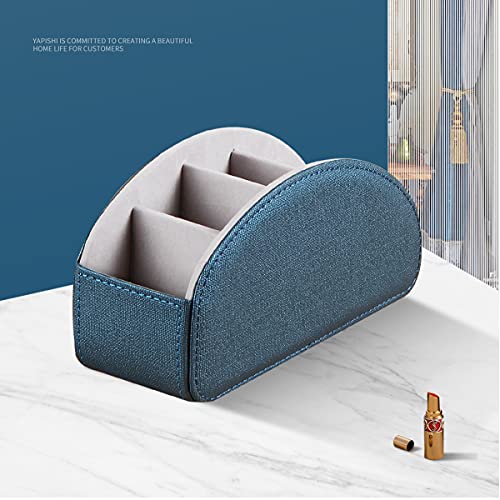 Remote Control Holder Leather TV Remote Caddy for Table, 5 Compartments Nightstand Organizer for Bedroom Accessories/Bedside Remotes/Media Controllers/Office Supplies, Decorations for Living Room - color: Blue, size: Small
