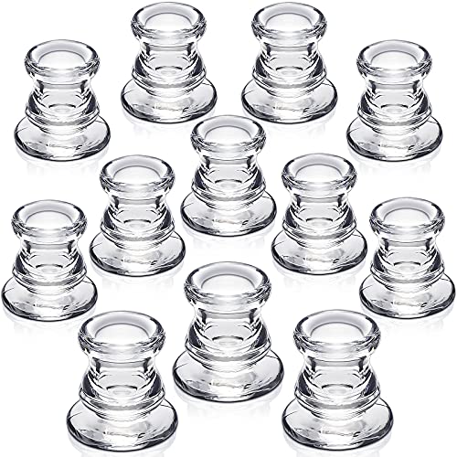NITIME Candlestick Holders Bulk - 12PCS Taper Candle Holders for Table Centerpiece - Thick Glass Candle Holders for Wedding, Party and Festival Decoration - color: Clear