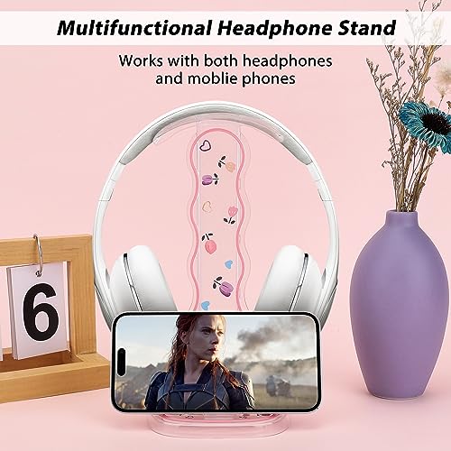 CamyCosy Headphone Holder for Desk, Gaming Headset & Earphone Stand with Tulip Flowers Pattern - color: rose flower