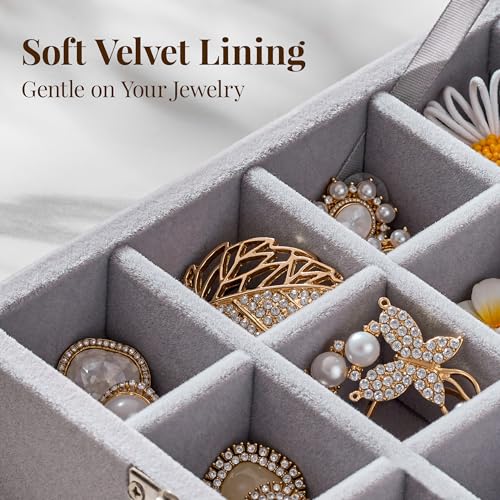 48 Grid Earring Organizer and Storage: Velvet Jewelry Tray with Lid, Jewelry Box for Studs, Earrings, Rings, Necklaces, Dresser & Vanity, Earrings Case Organizer for Girls, Women, 13"x8.6"x2.4", Grey - color: Grey