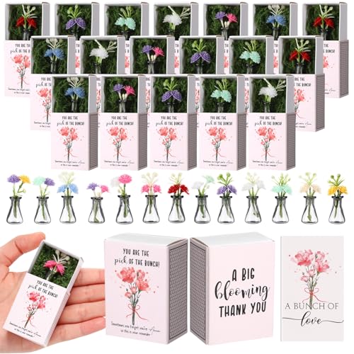 24 Sets Mother's Day Bulk Gifts for Women Teacher Nurse Appreciation Positive Mini Bud Vases with Flower Office Desk Decor Mini Box Breathing Thank You Gifts for Graduation Coworker Staff (Gray) - color: Gray