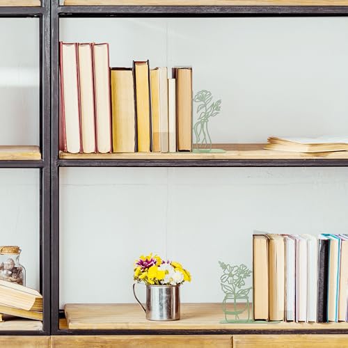 Flower Vase Bookends, Metal Decorative BookEnds for Shelves Cute Book Ends for Office Home Decor, Ideal Gift for Book Lovers (Green) - color: Green