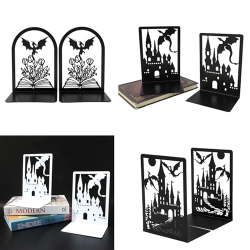 4 Pairs Book Ends, Bookends, Book Ends for Shelves, Non Skid Metal Book Divider Decorative Holder, Abstract Art Desgin Book Stopper Supports for Office, Home (4 Pairs Bookend) - color: 4 Pairs Bookend