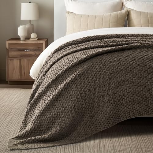 EVERGRACEHOME Chunky Chenille Knit Throw Blanket for Couch, Soft Luxurious Oversized King Moss Stitch Blanket for Bed, Large Cozy Farmhouse Knitted Throw for Sofa, Mocha Brown, 92" x 108" - color: Mocha Brown, size: 108" x 92"