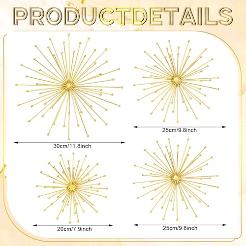 Shimeyao 4 Pcs Metal Starburst Wall Decor Gold Metal Wall Art 3D Spike with Orb Finish Star Burst Hangings Accents Sculptures Set Modern Mid-Century Decorations for Living Room Bedroom Entryway - color: Gold, style: Spike with Orb