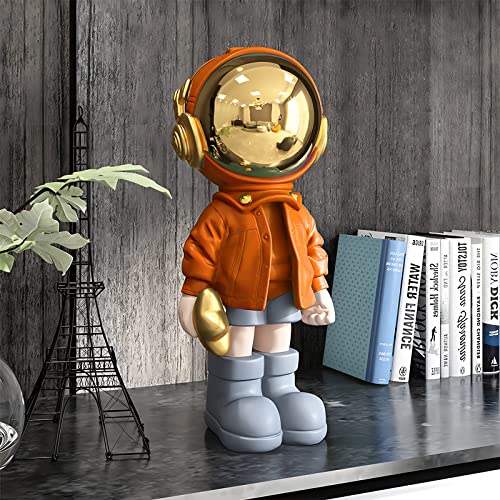 Dosker Astronaut Statues Spaceman Sculpture Polyresin Arts Gifts Orange Figurine Ornament Room Decor for Men,Home and Crafts Desktop Accessories Tabletop Decoration, Living Room, Office, Bookshelf - color: Orange, size: Large