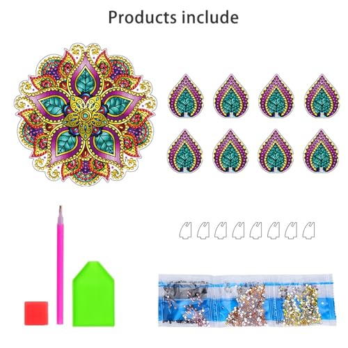 DIY Diamond Art Painting Candlestick Holders 5.71in Mandala Flower Shape Desk Candle Tray Tabletop Ornaments for Wedding Ramadan Party Home Table Centerpiece-Mandala02 - color: Mandala02