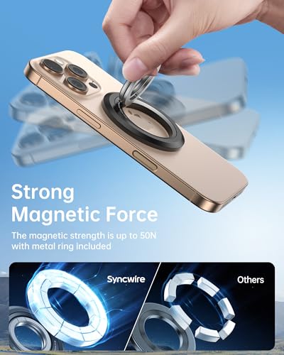 SYNCWIRE Magnetic Phone Ring Holder for MagSafe [2 Pack], 360° Rotation Dual Sided Magnet Grip Cell Phone Ring Stand Finger Kickstand Compatible with iPhone 17 16 15 14 13 12 Pro Max fits MagSafe - color: Dual Ring-2PCS-Black+Black