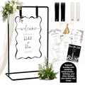 Wedding Sign Holder, Adjustable Welcome to Our Wedding Sign Stand W/Design Bundle & Leather Sign Hanging Straps, Heavy Duty Easel Stand for Sign, Wedding Seating Chart Stand, Easel for Display (Black) - color: Black