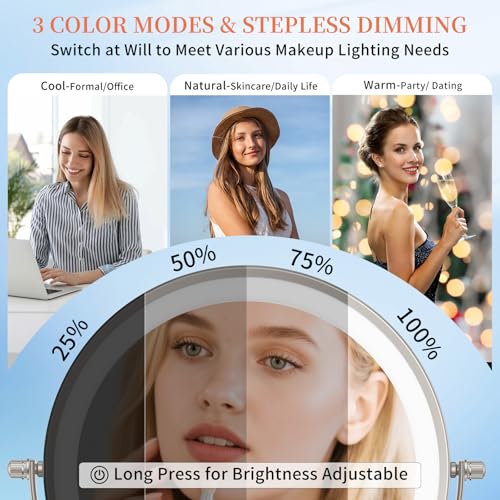 FUNTOUCH 5000mAh Rechargeable Wall Mounted Makeup Mirror with Lights, 9" Double Sided 1X/30X Magnifying Mirror with Dimmable 3 Color Light, Extended Swing Arm 360° Wall Mount Bathroom Mirror,Nickel - color: Nickel-30x