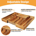 KITEISCAT Acacia Wood Expandable Silverware Organizer, Kitchen Utensil Drawer Organizer for Forks & Spoons, 8-Compartment Cutlery Tray, Flatware Holder - size: 8 Compartments Expandable