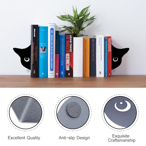 Bookends Metal Cat Book Ends, 1 Pairs Cute Bookends for Shelves Decorative for Home Office Desk Bookshelf Decor (Black, Half-face) - color: Cat-half-face
