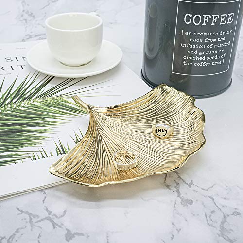 Metal Jewelry Dish, Small Leaf Shaped Ring Holder Jewelry Organizer, Trinket Dish Vanity Tray for Dresser Christmas Birthday Wedding Gifts Large Ginkgo-Gold - color: Large Ginkgo-Gold
