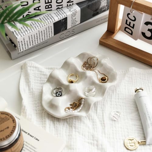 White 6 Grid Jewelry Dish Tray, Vanity Ring Dish Ceramic Jewlery Trays Trinket Ring Holder,Room Decor Aesthetic,Decorative Vanity Key Tray for Women (Grid) - style: Grid