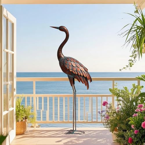 chisheen Outdoor Garden Crane Statues and Sculptures Metal Yard Art Statue for Garden Decoration Large Size - size: L-1PC