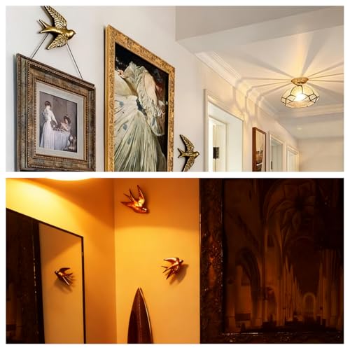 Mrxxjz Vintage Bird Wall Sculptures - 3D Swallow Set of 2 | Antique Brass Finish Ceramic Wall Art Decor, Handcrafted 3D Figurines for Living Room, Bedroom, Entryway as Hanging Ornaments