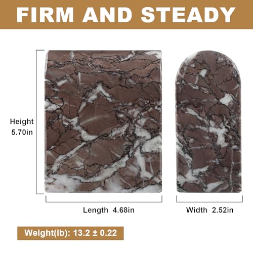 Koville Turkish Natural Marble Bookends for Shelves, Decorative Book Ends, 13lbs Heavy-Duty Marble Book Holders, Bookshelf Apartment Decor for Normal Books/CD/Video Games(Leopard) - color: Purple White Marble-leopard, size: 13lb