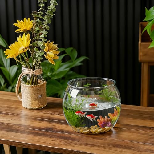 Geelin 1 Gallon Plastic Fish Tank Large Bowl Shatterproof with Crystal Clear Clarity for Terrarium, Flower Vase Centerpiece Gift for Fish Lovers (Round) - size: 1 Gallon, style: Round