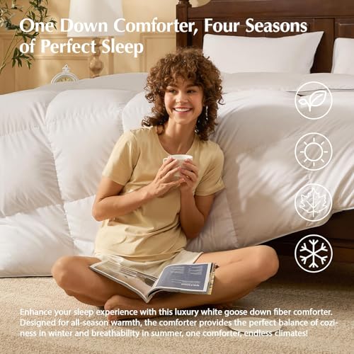 PACIFIC COAST Goose Down Fiber Comforters California King Duvet Insert, All Season White Comforter, 3D Hidden-Stitch Baffle Box Design,8 Tabs, Gifts for Women/Men, Extra Fluffy Luxury Duvet (104"x96") - size: California King
