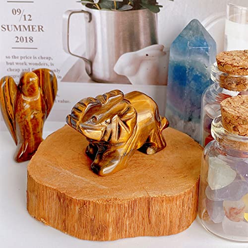 QINJIEJIE Tiger Eye Elephant Crystals Elephant Decor Healing Crystal Statue Pocket Polished Guardian Stones Figurine Office Room Cute Desk Gem Decor Spiritual Gift Christmas Meditation - color: Yellow Tiger Eye
